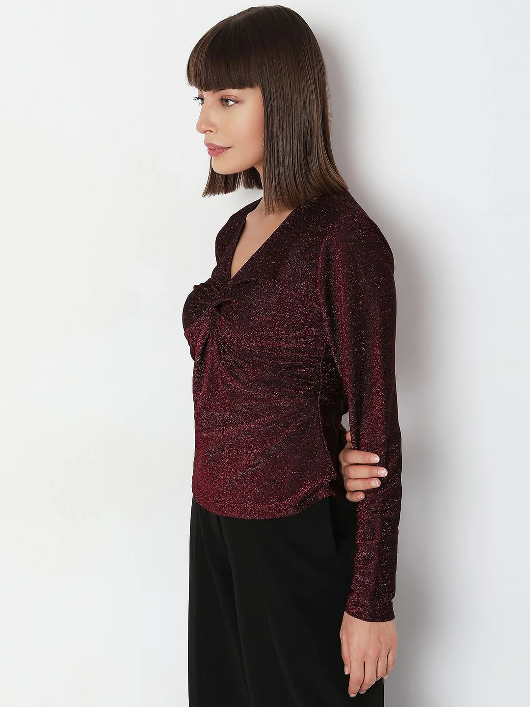 Wine Red Shimmer Lurex Top - Image 3