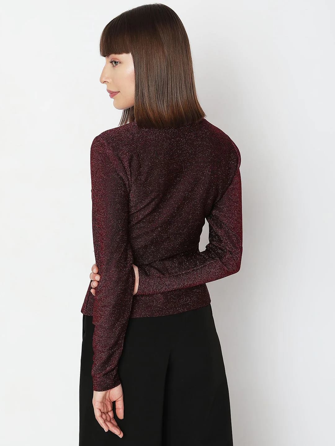 Wine Red Shimmer Lurex Top - Image 4