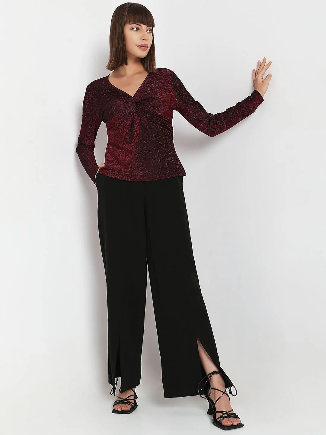 Wine Red Shimmer Lurex Top - Image 5