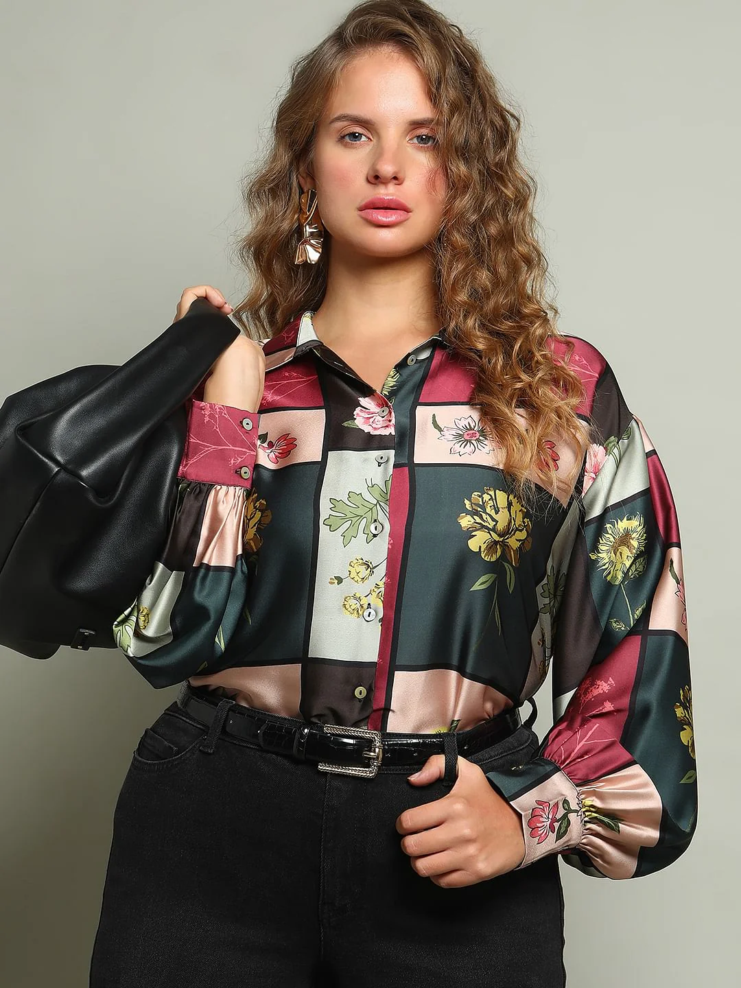 Curve Green Floral Print Shirt