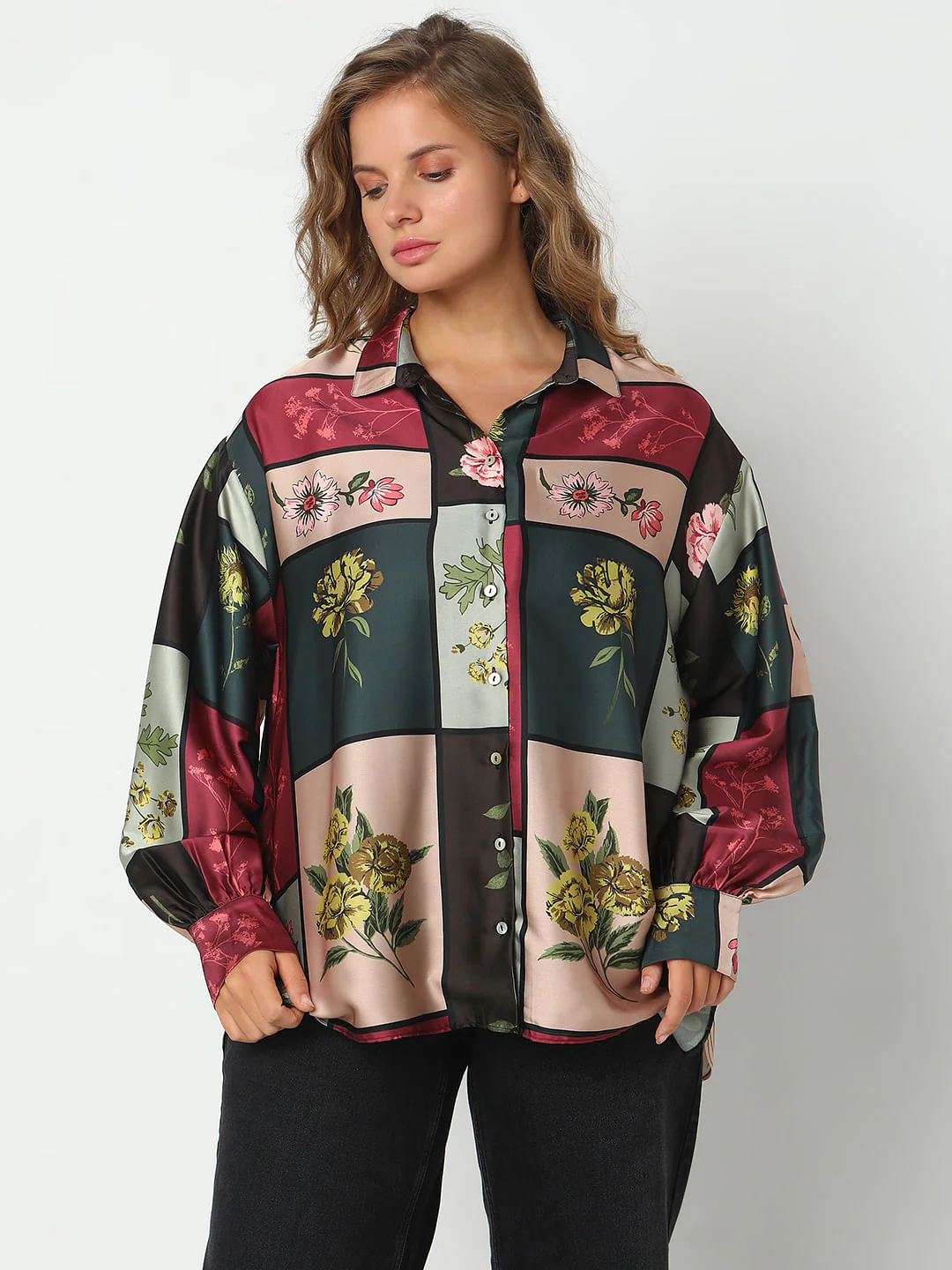Curve Green Floral Print Shirt - Image 2