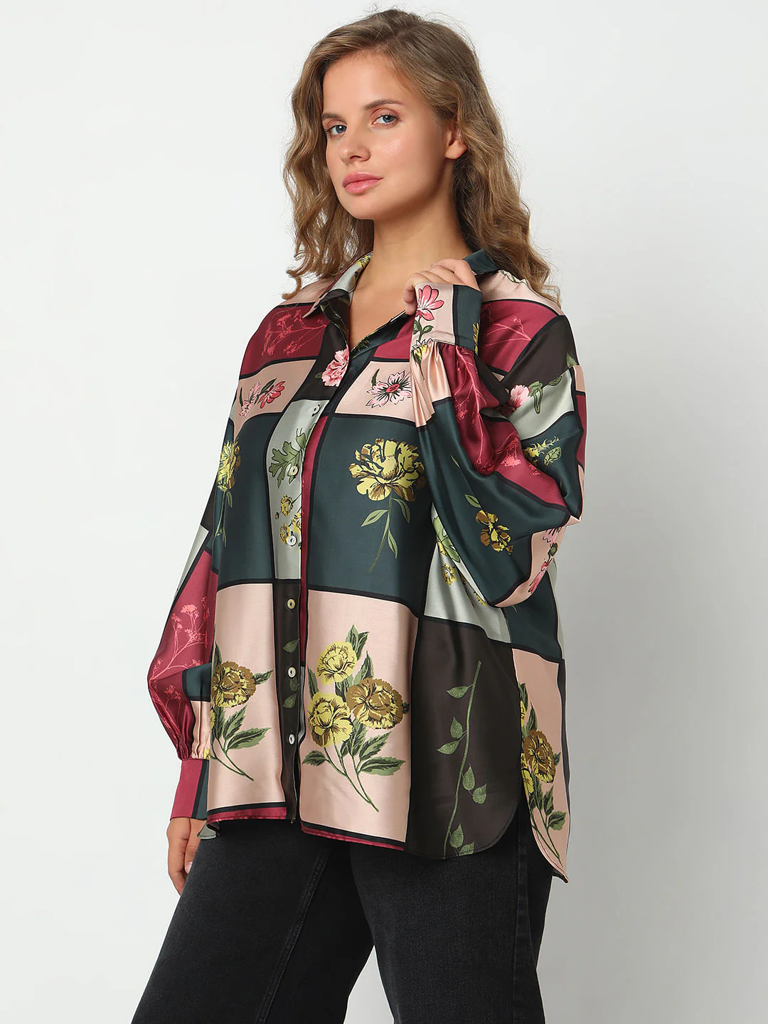 Curve Green Floral Print Shirt - Image 3