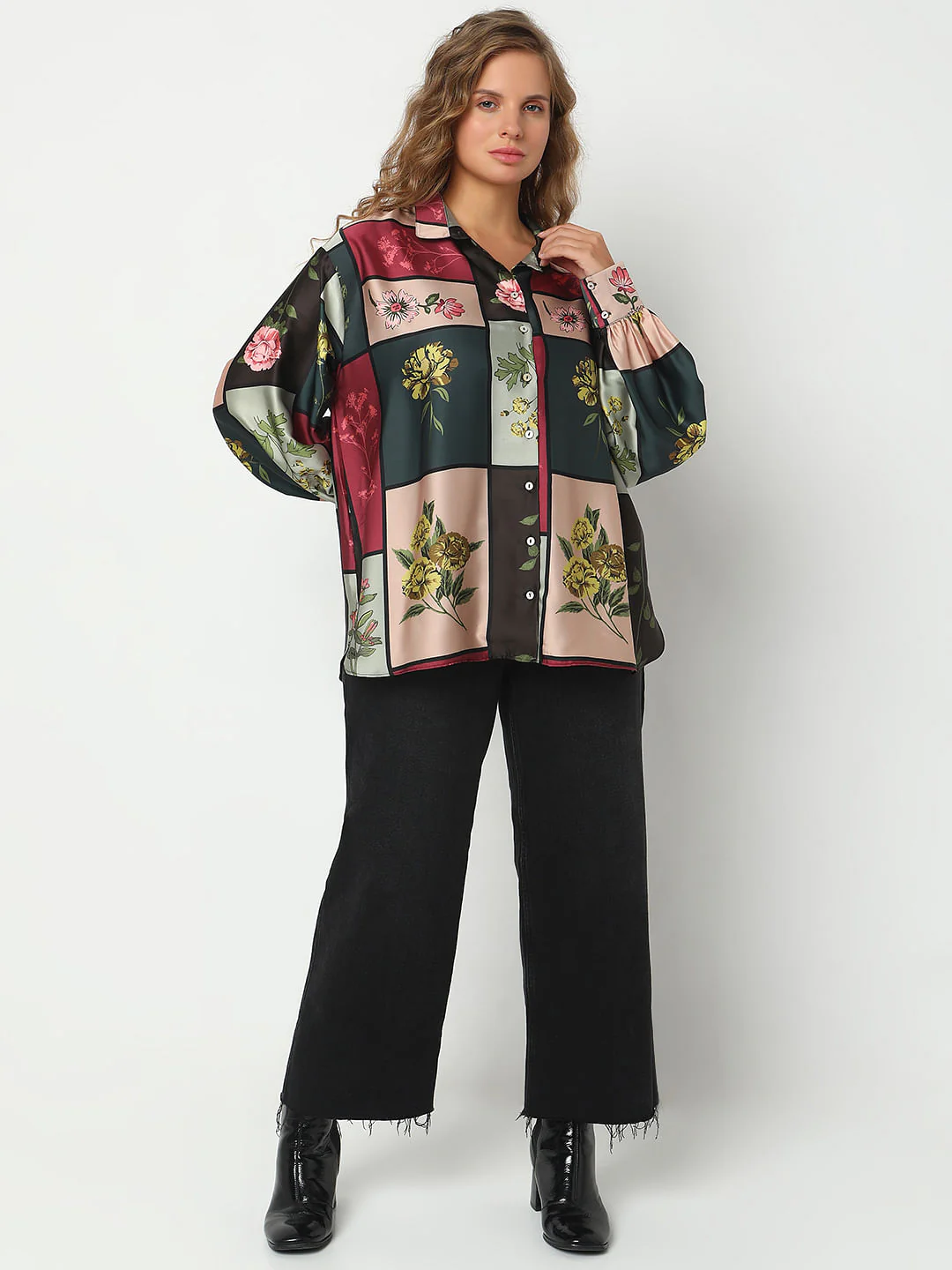 Curve Green Floral Print Shirt - Image 5