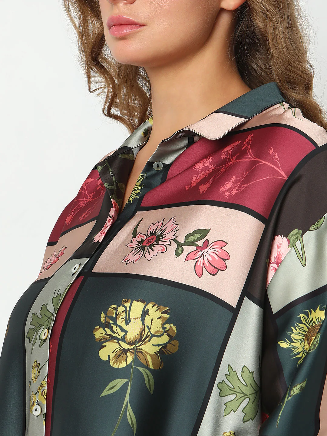 Curve Green Floral Print Shirt - Image 8