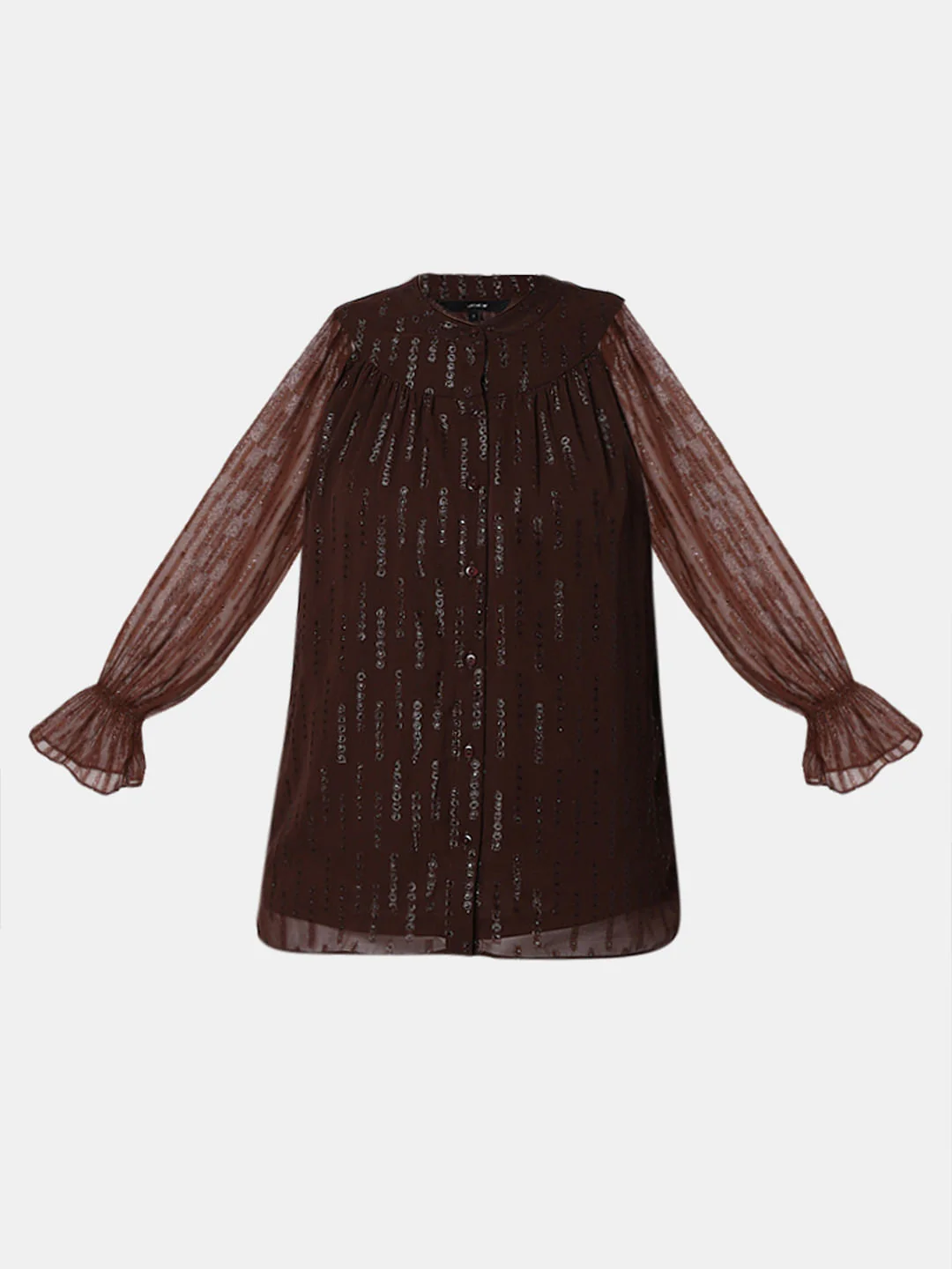 Dark Brown Lurex Sheer Sleeves Top - Image 7