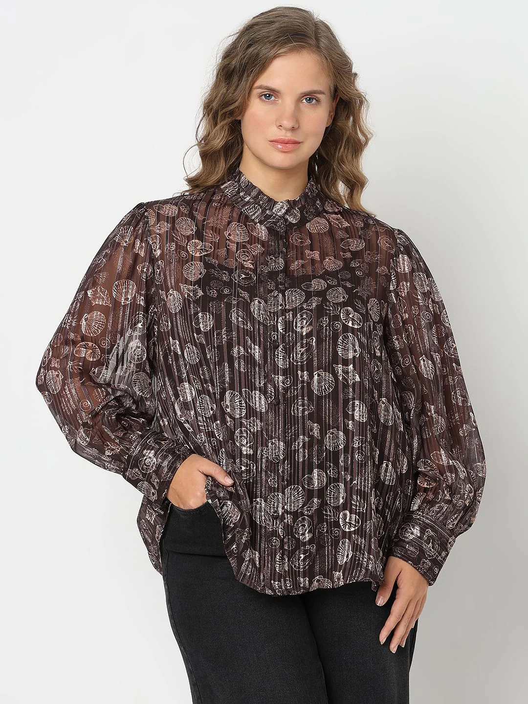 Curve Brown Shell Print Shirt - Image 2