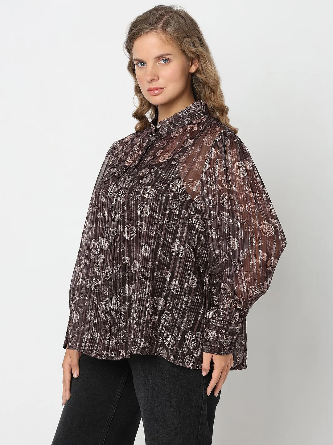 Curve Brown Shell Print Shirt - Image 3
