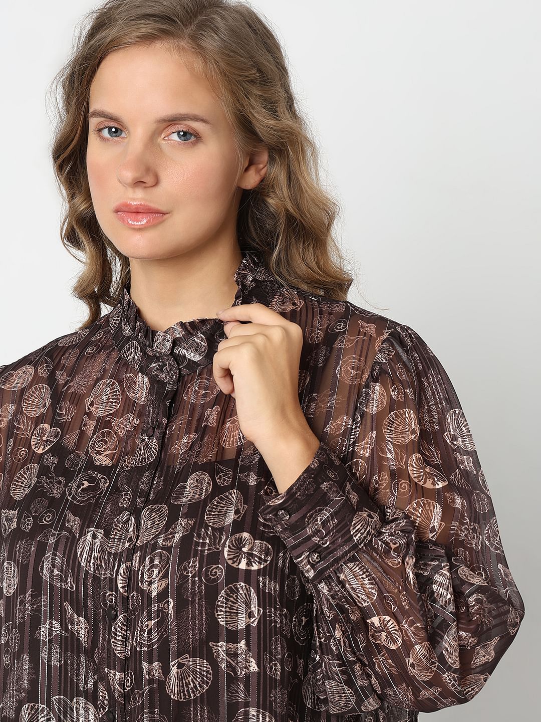 Curve Brown Shell Print Shirt - Image 6