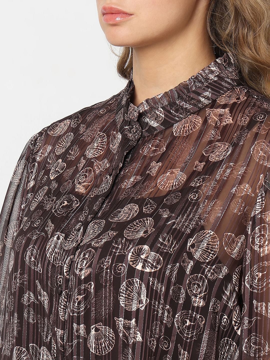 Curve Brown Shell Print Shirt - Image 8