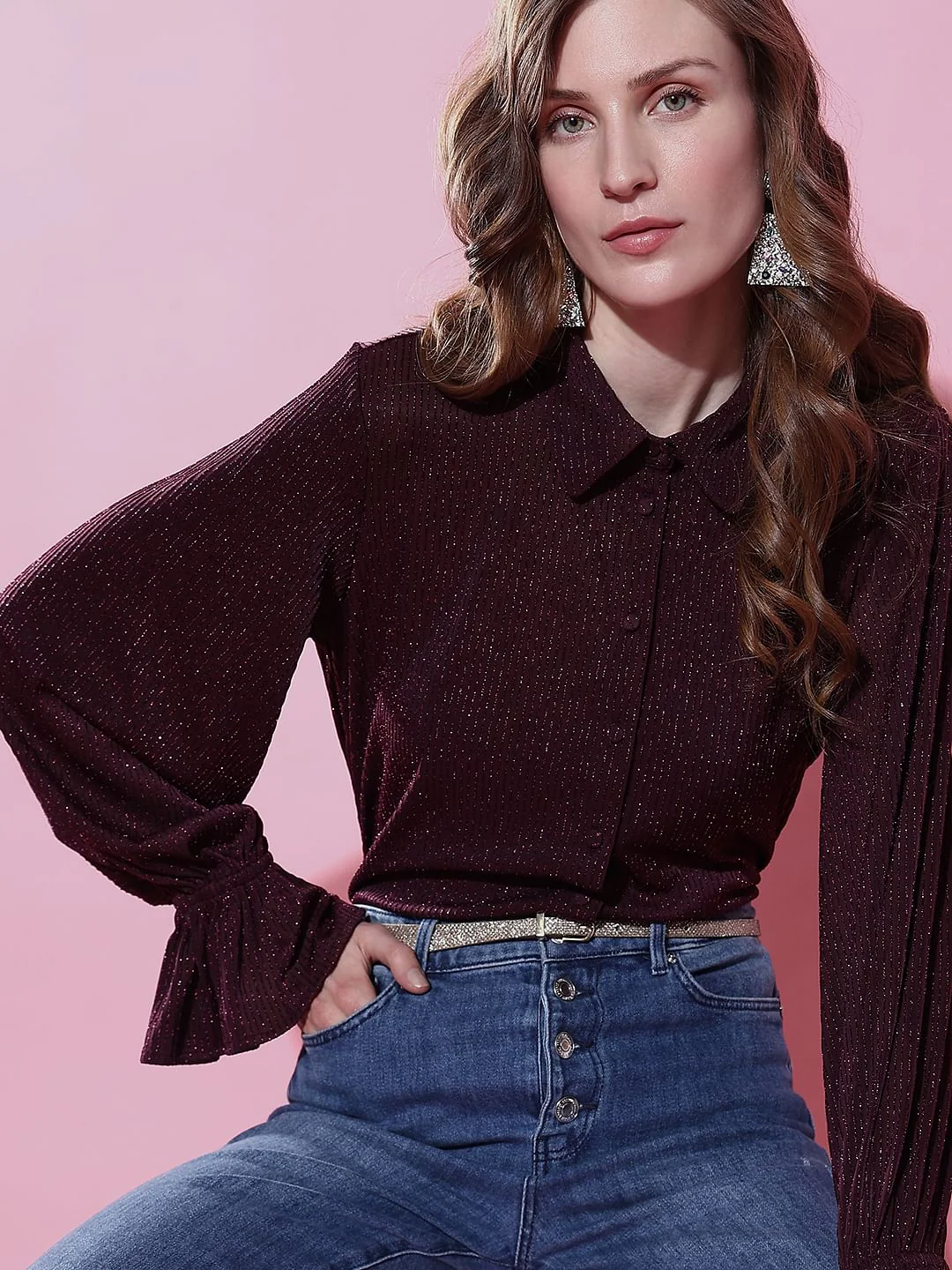 Maroon Metallic Lurex Shirt