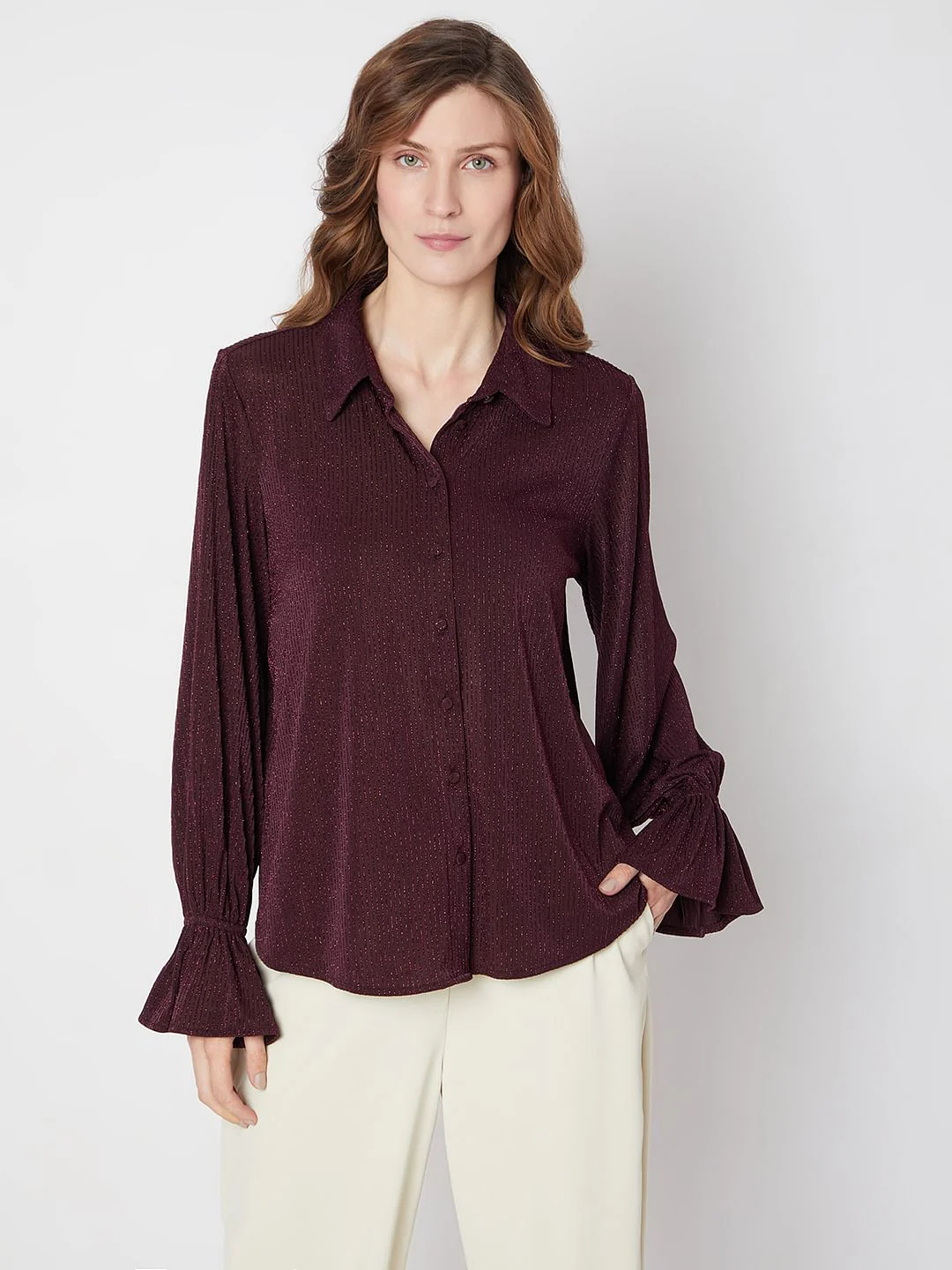 Maroon Metallic Lurex Shirt - Image 2
