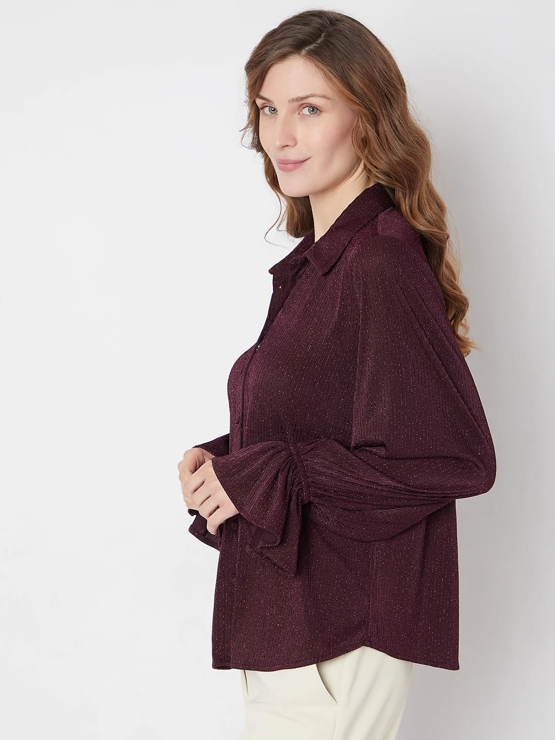 Maroon Metallic Lurex Shirt - Image 3