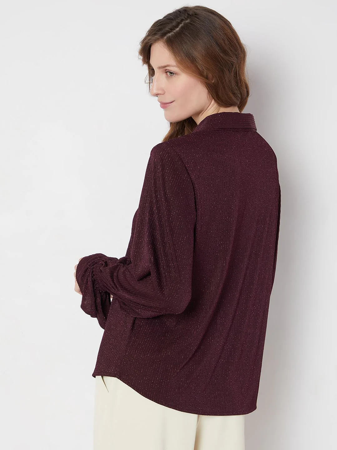 Maroon Metallic Lurex Shirt - Image 4