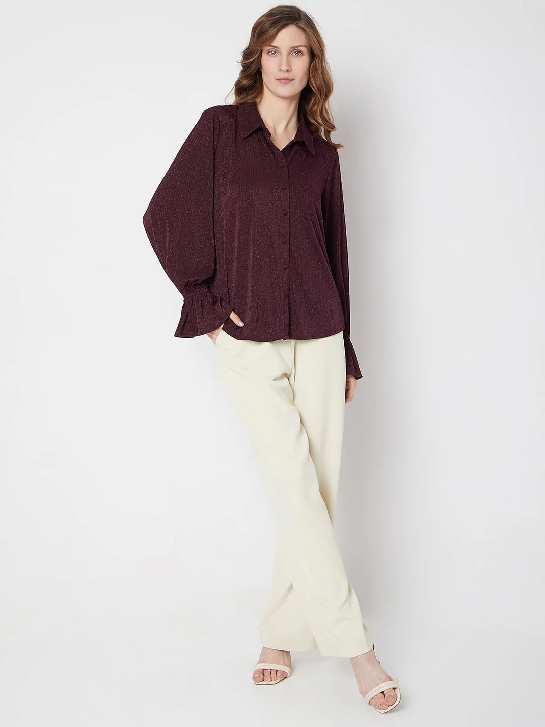 Maroon Metallic Lurex Shirt - Image 5