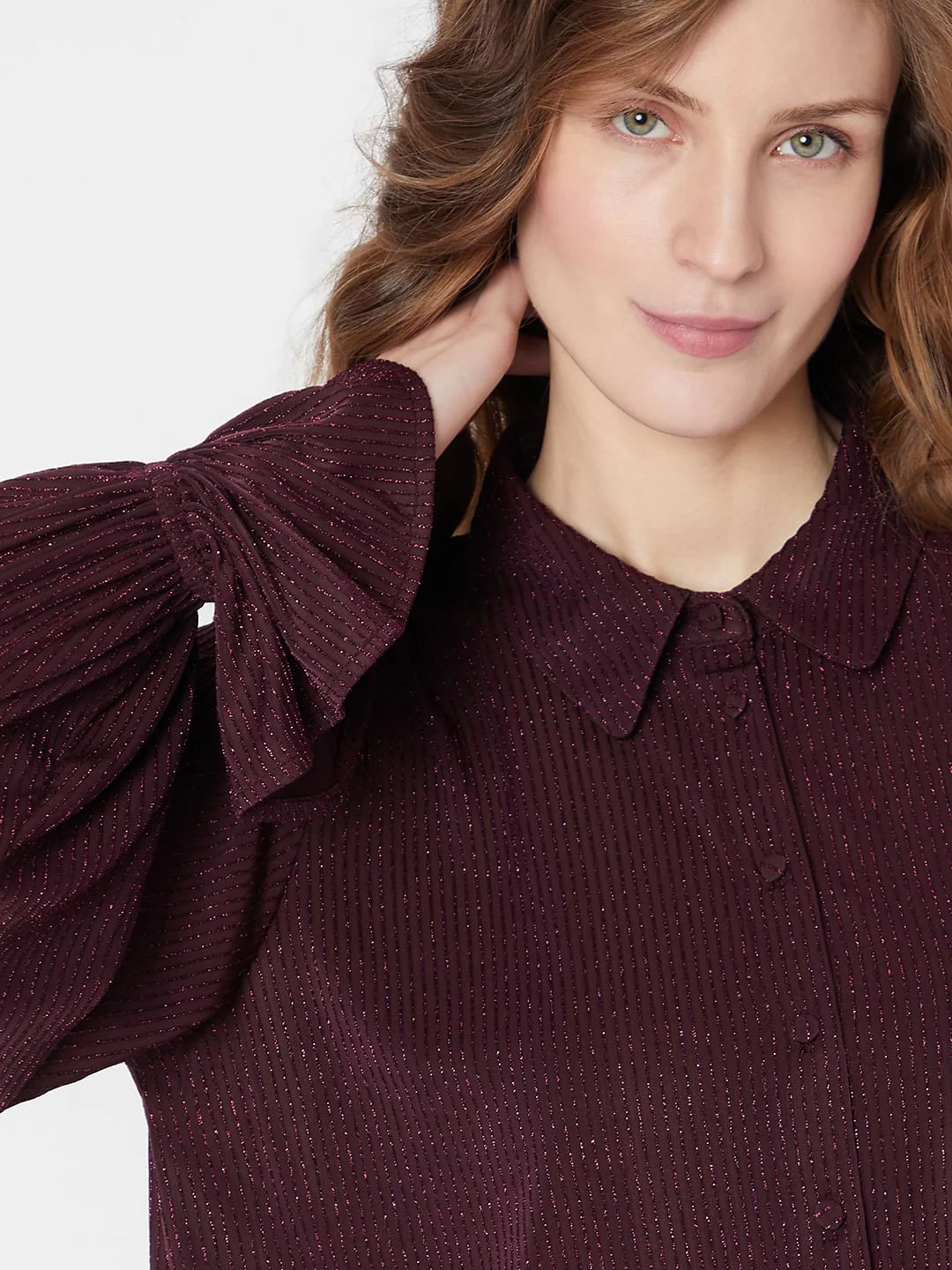 Maroon Metallic Lurex Shirt - Image 6