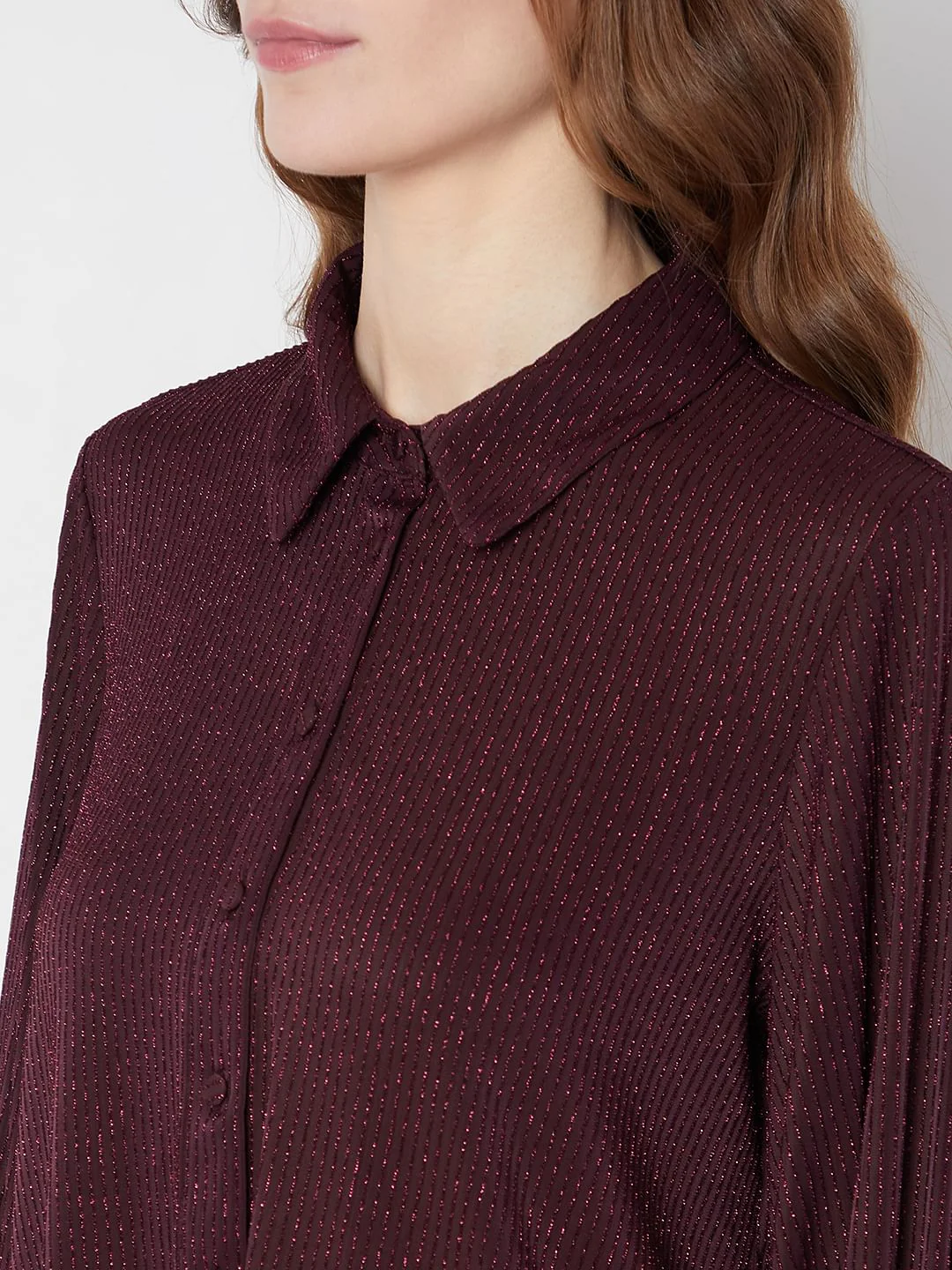 Maroon Metallic Lurex Shirt - Image 8