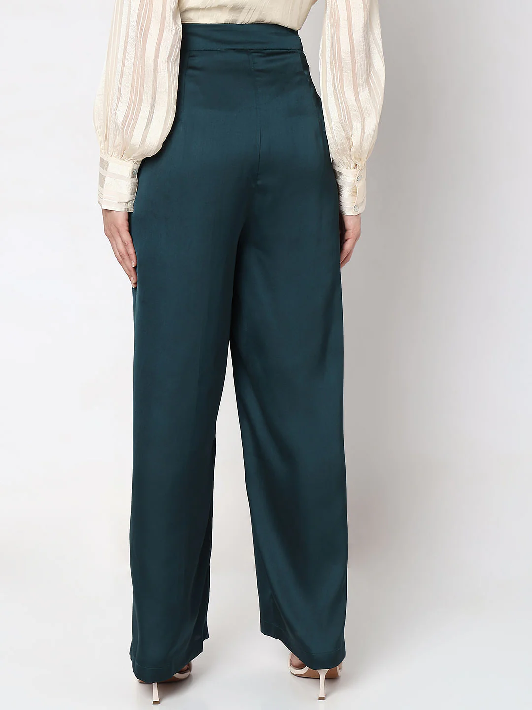 Dark Green High Rise Satin Co-Ord Set Pants - Image 4