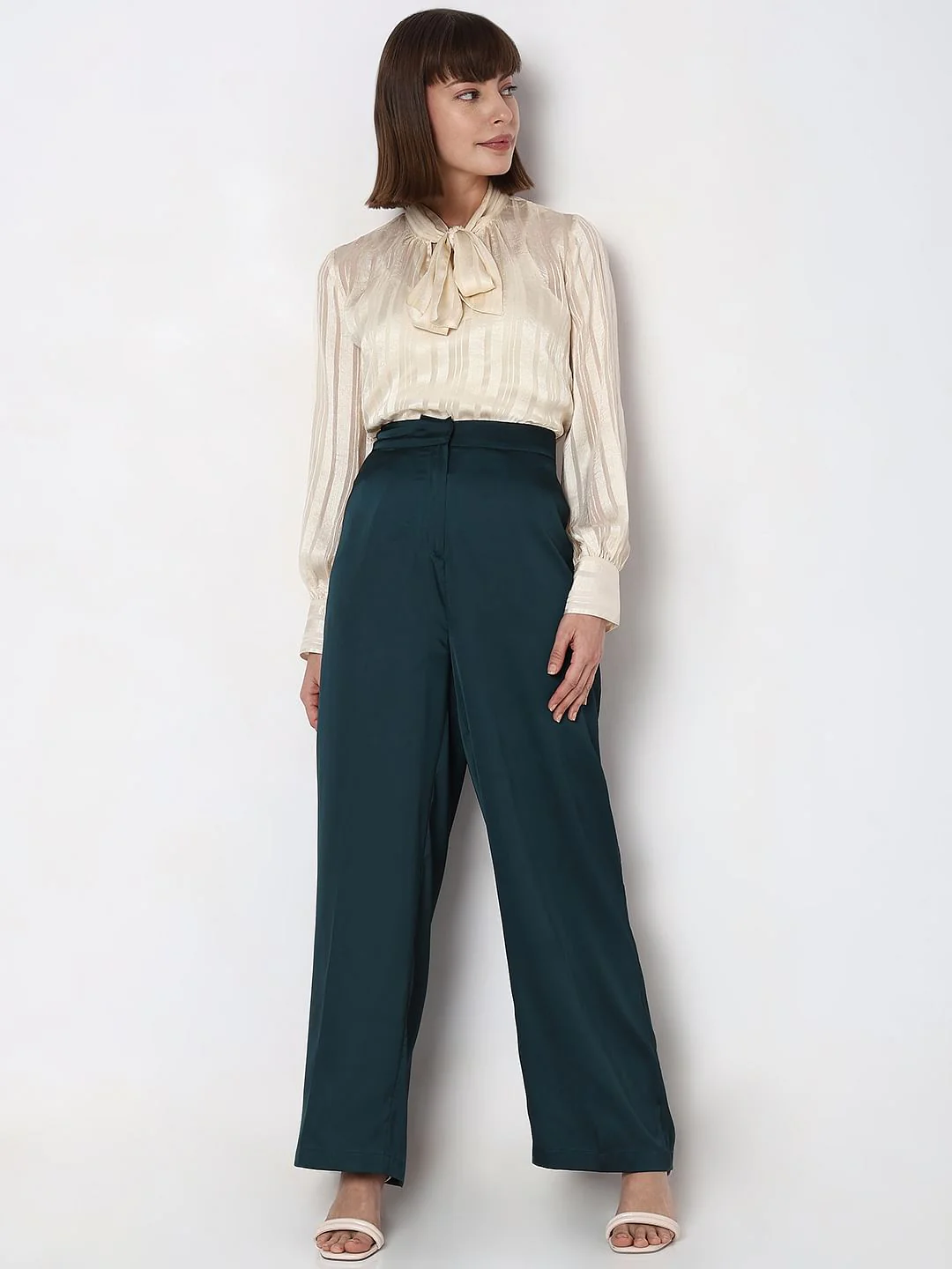 Dark Green High Rise Satin Co-Ord Set Pants - Image 5
