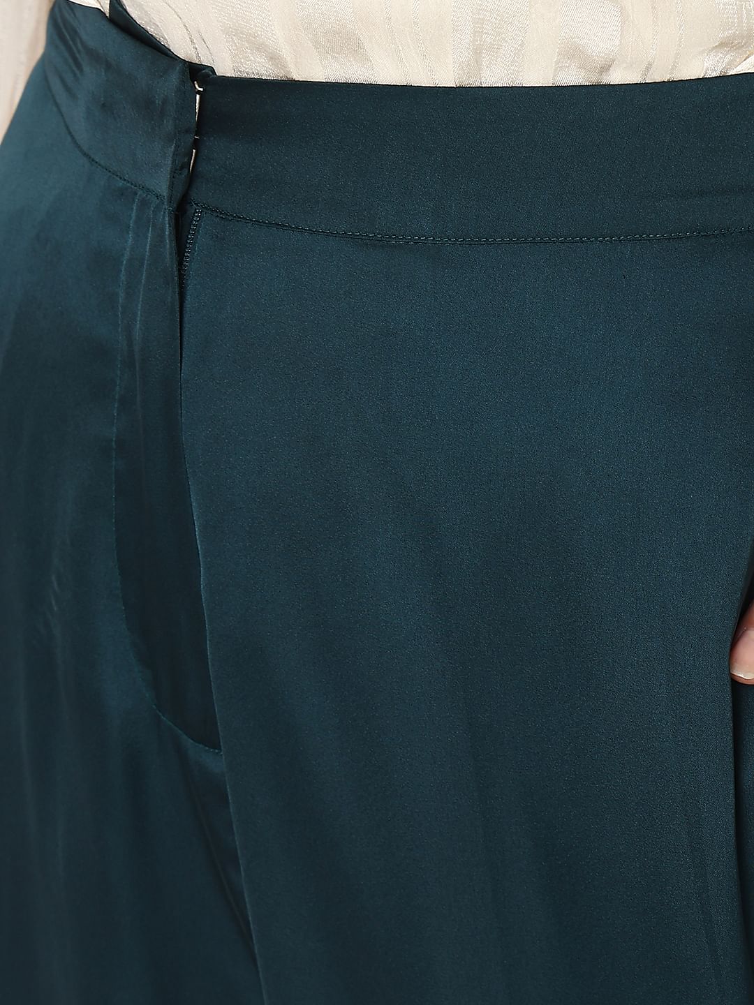 Dark Green High Rise Satin Co-Ord Set Pants - Image 8