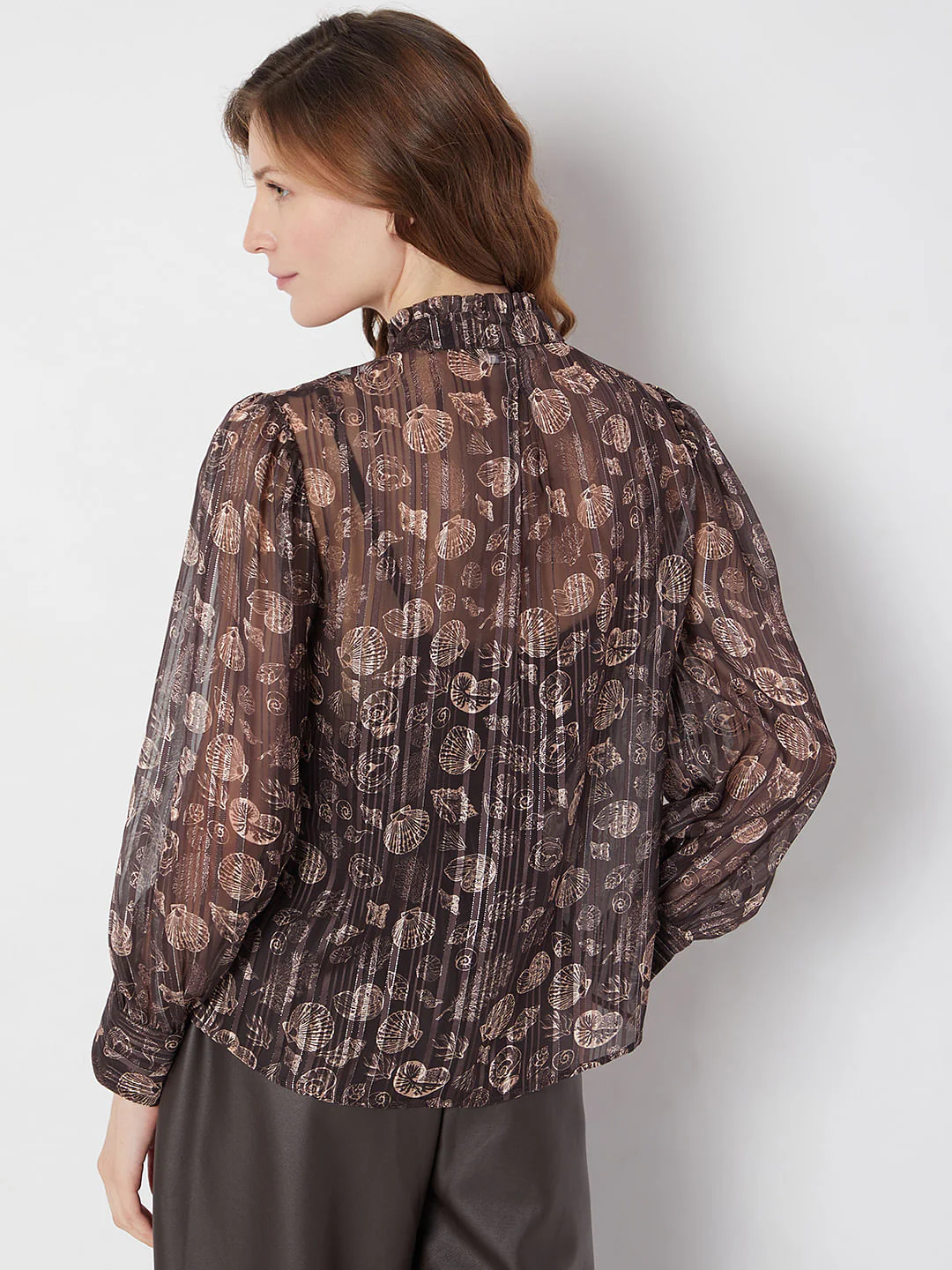 Brown Printed Metallic Lurex Shirt - Image 4