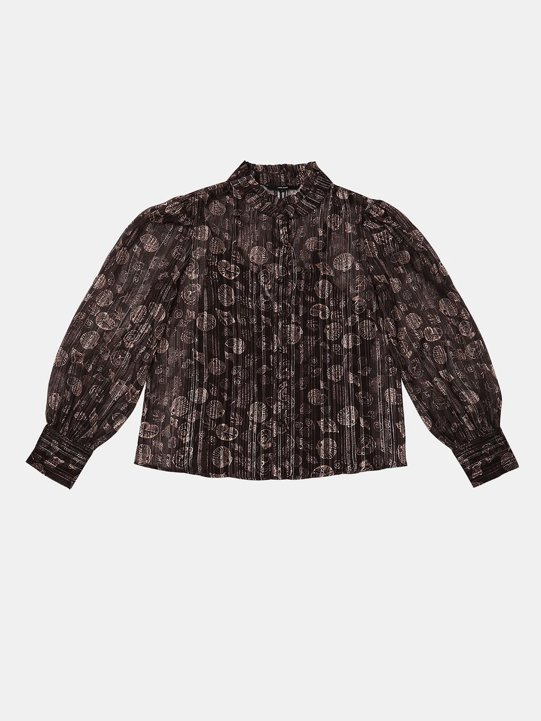 Brown Printed Metallic Lurex Shirt - Image 7