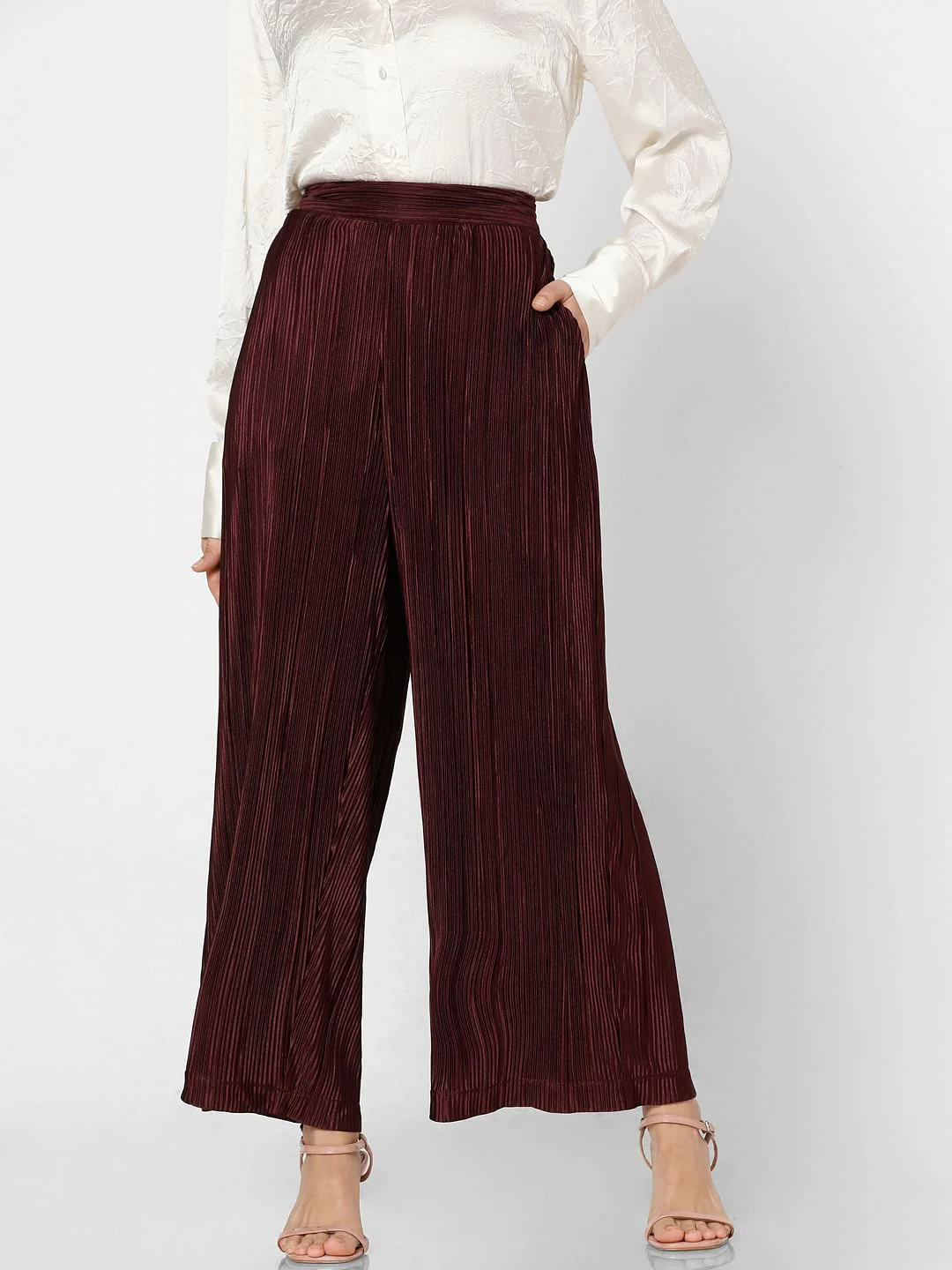 Wine Red High Rise Flared Co-Ord Set Pants - Image 2