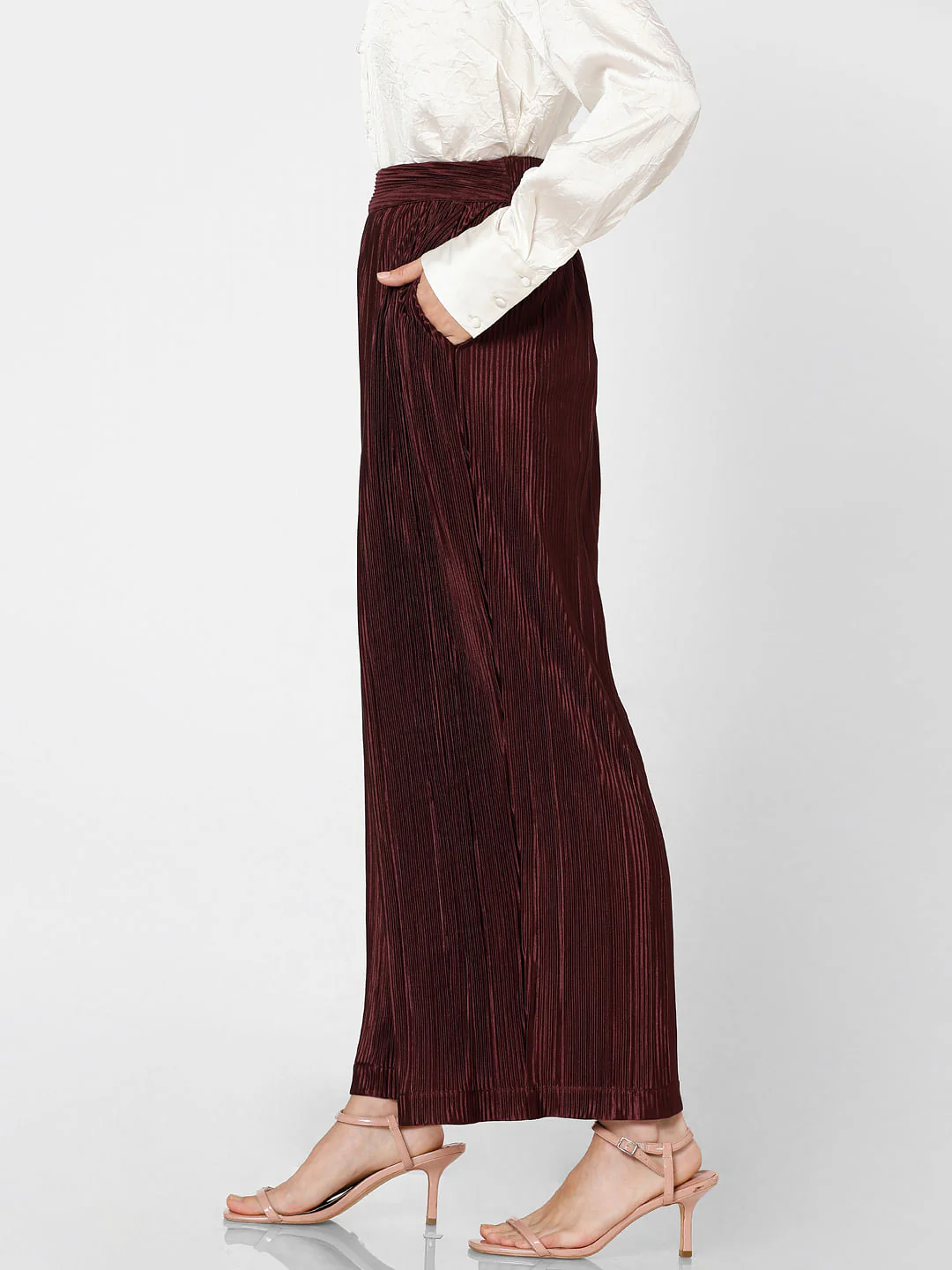 Wine Red High Rise Flared Co-Ord Set Pants - Image 3