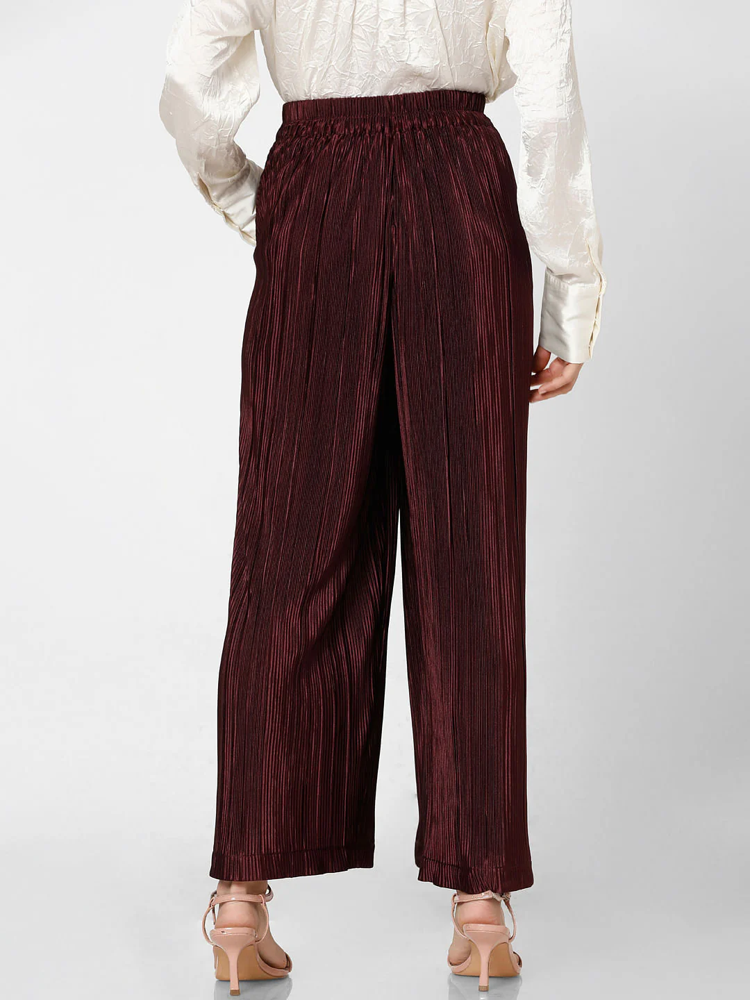 Wine Red High Rise Flared Co-Ord Set Pants - Image 4