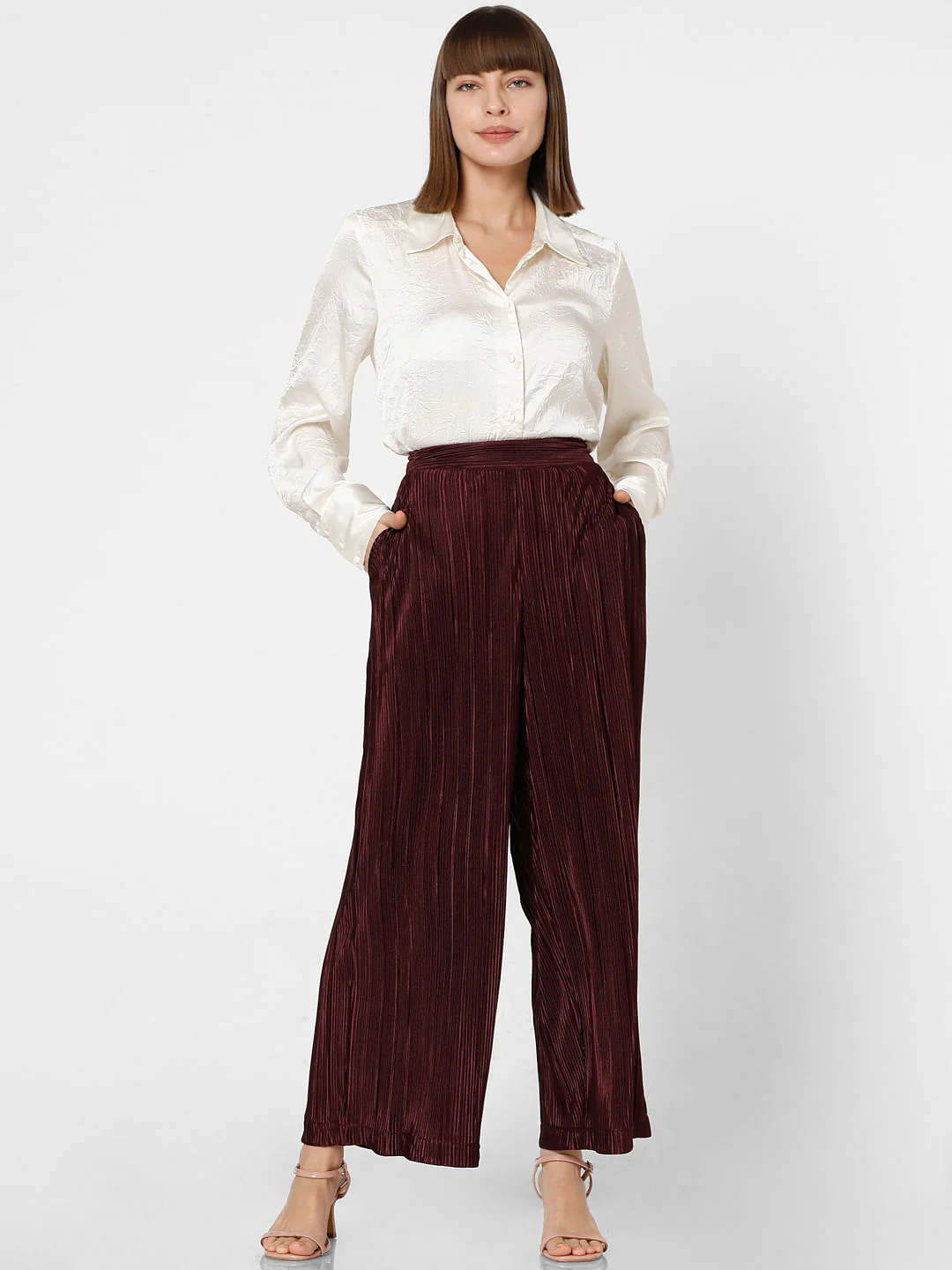 Wine Red High Rise Flared Co-Ord Set Pants - Image 5