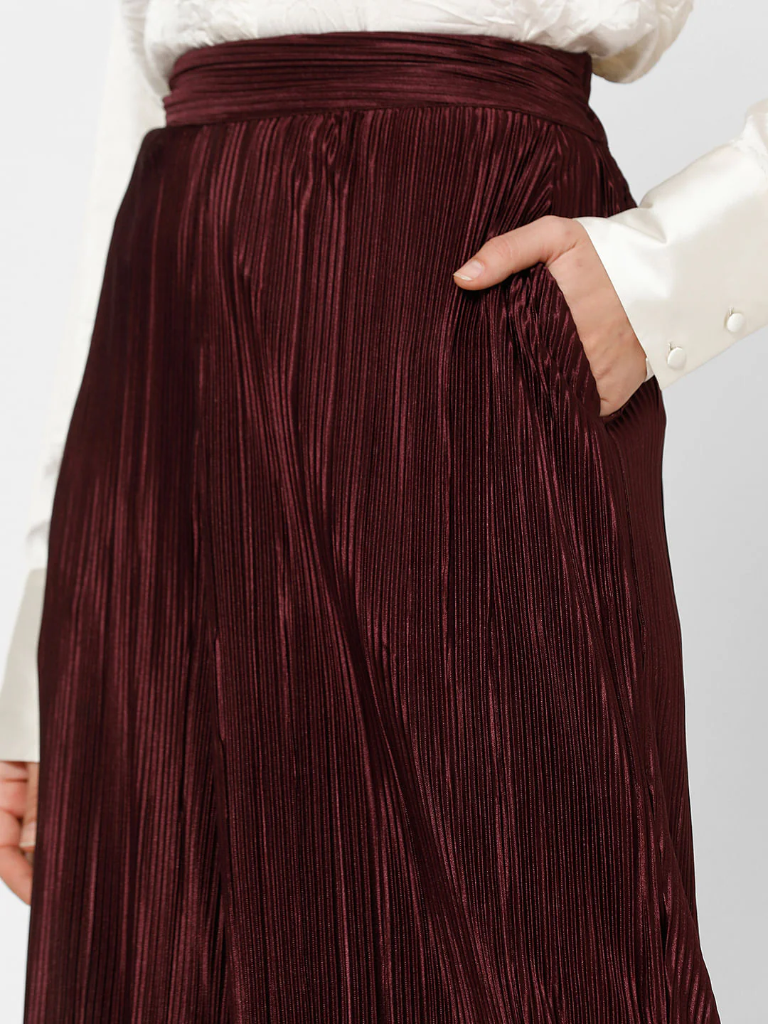 Wine Red High Rise Flared Co-Ord Set Pants - Image 6