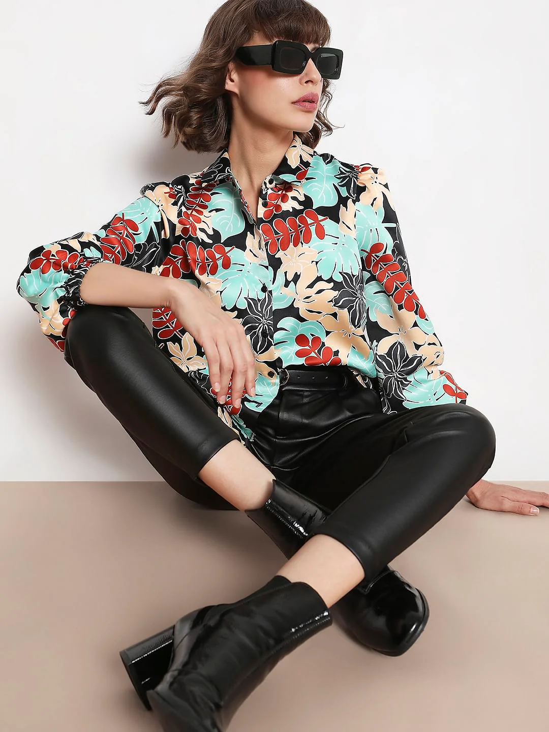Black Floral Print Shirt