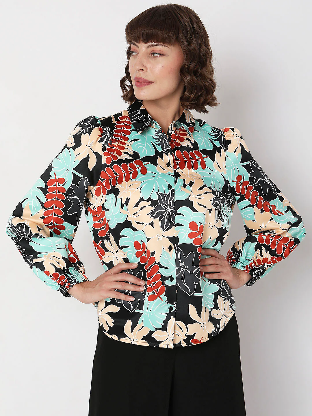Black Floral Print Shirt - Image 2