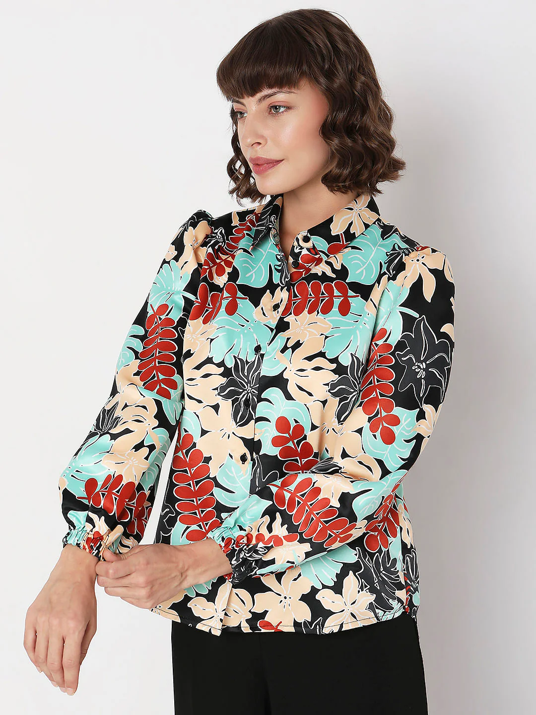 Black Floral Print Shirt - Image 3