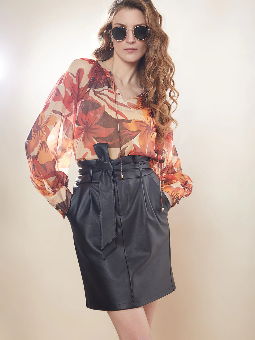 Orange Floral Print Top