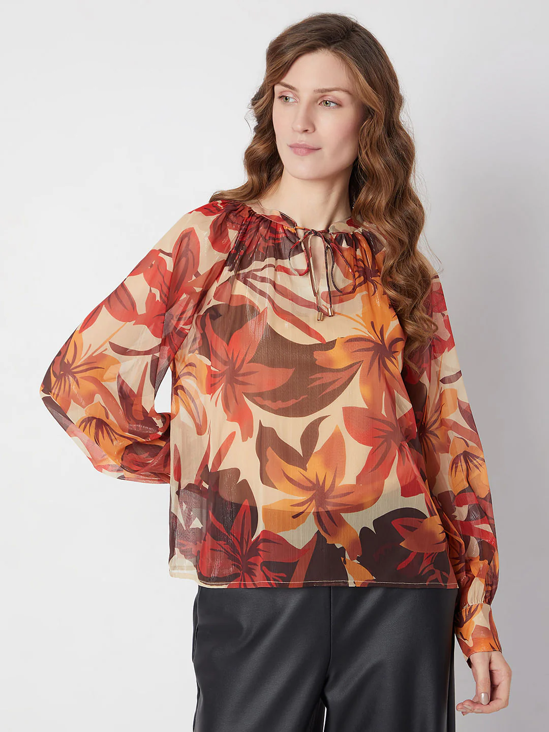 Orange Floral Print Top - Image 2