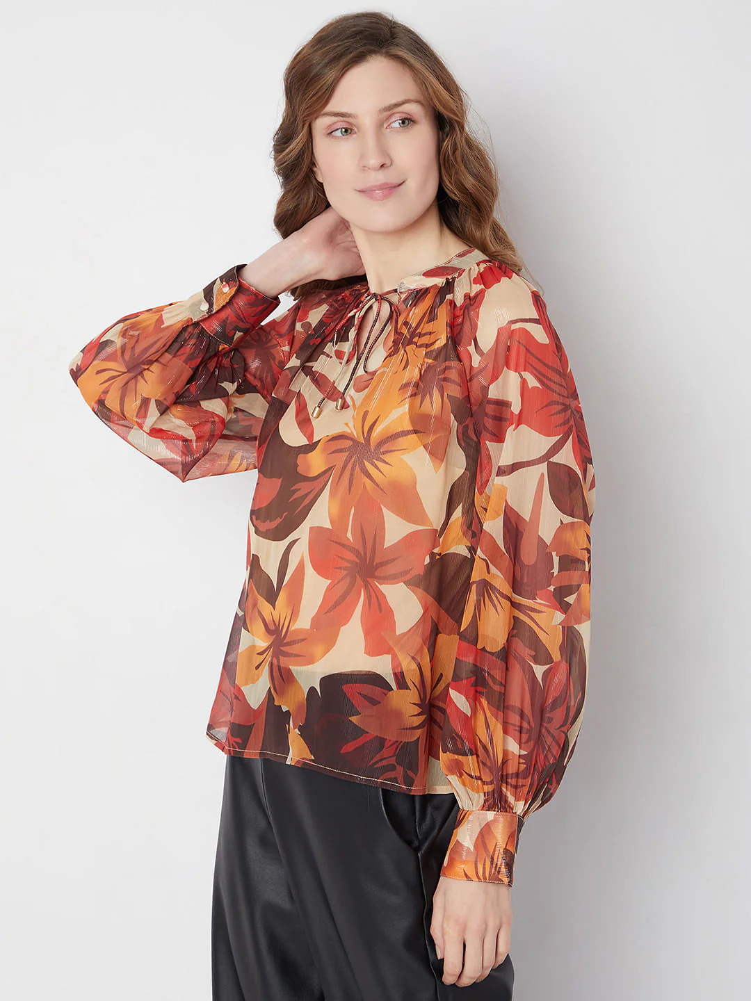 Orange Floral Print Top - Image 3