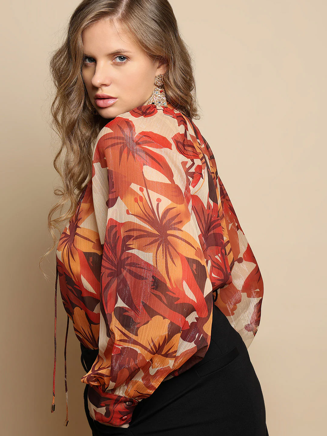 Curve Beige Floral Print Top