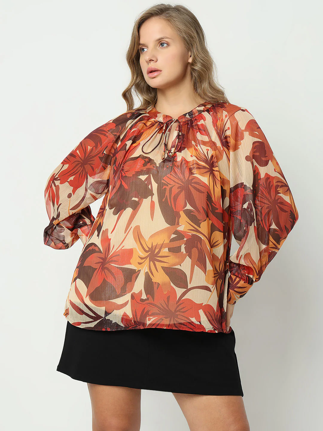 Curve Beige Floral Print Top - Image 2