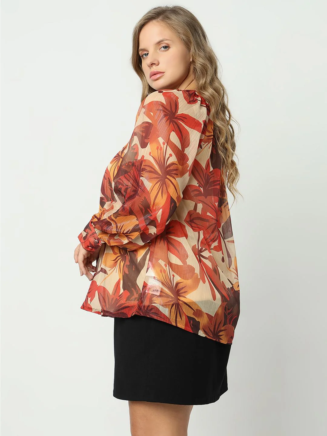 Curve Beige Floral Print Top - Image 3
