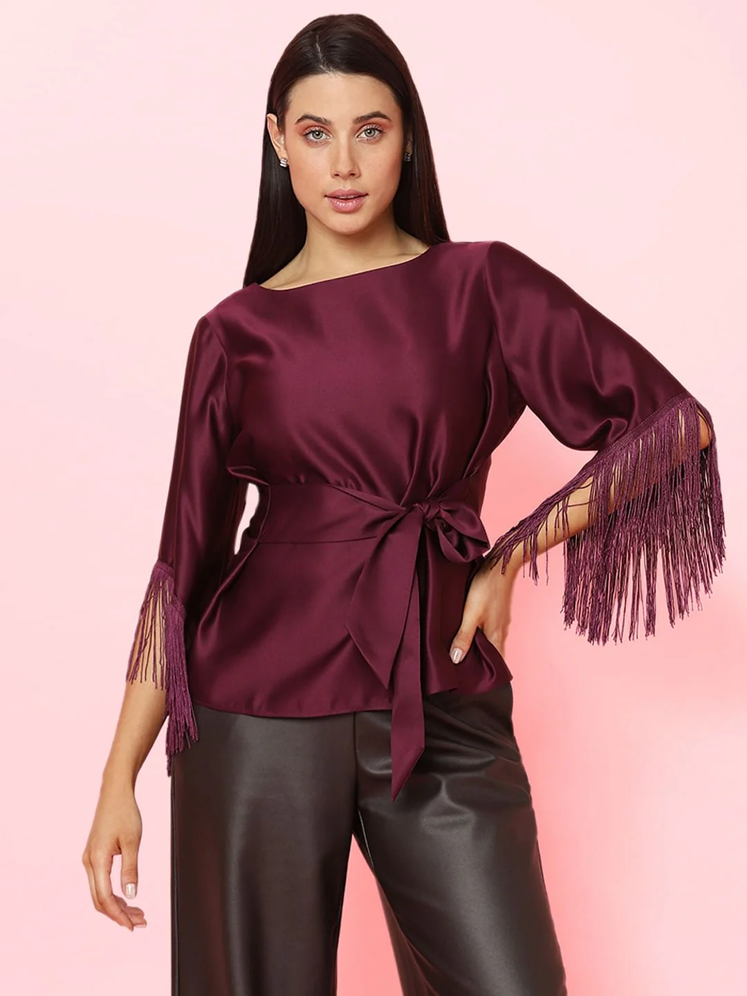Marquee Dark Purple Fringe Detail Top - Image 2