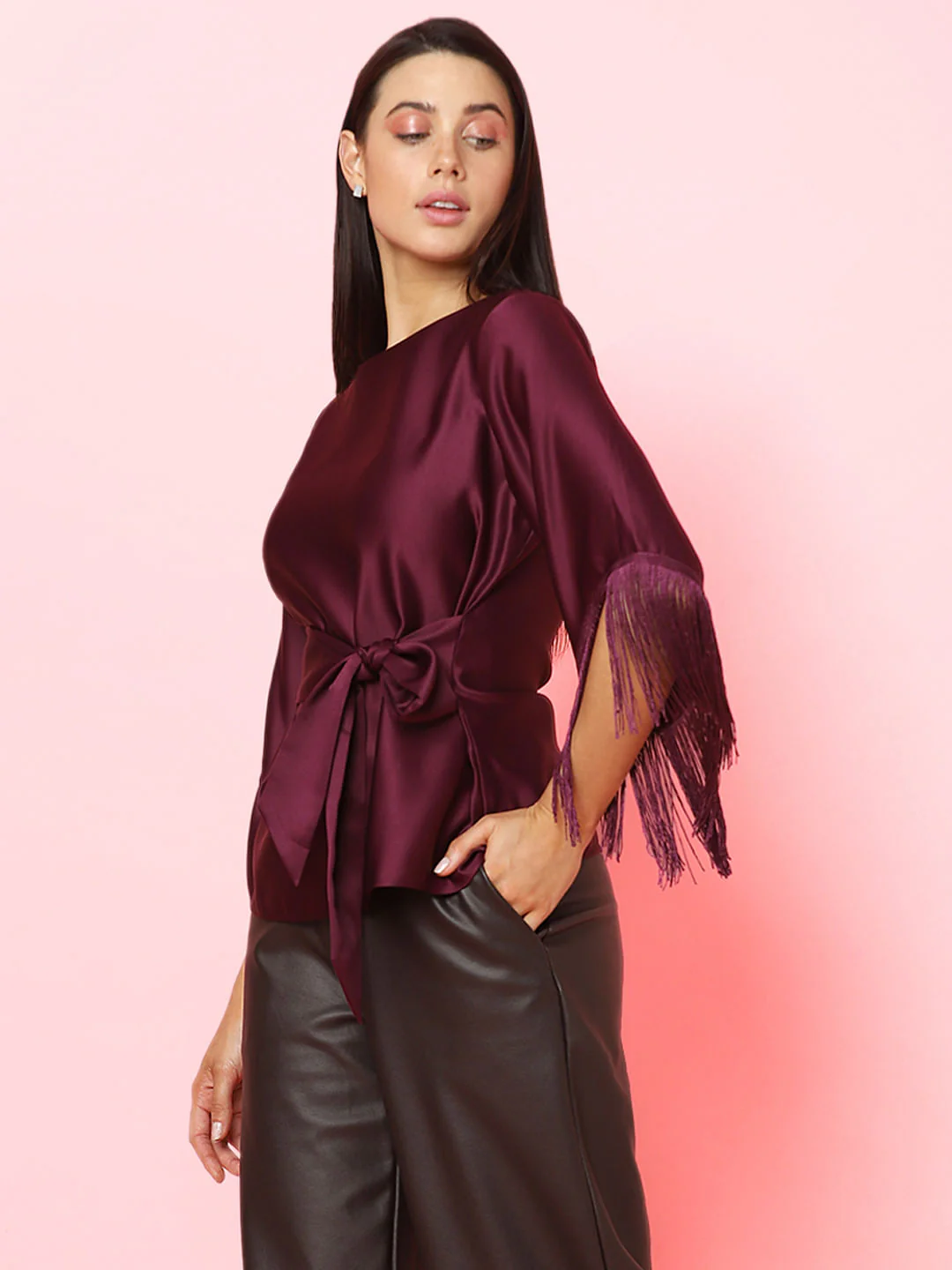 Marquee Dark Purple Fringe Detail Top - Image 3