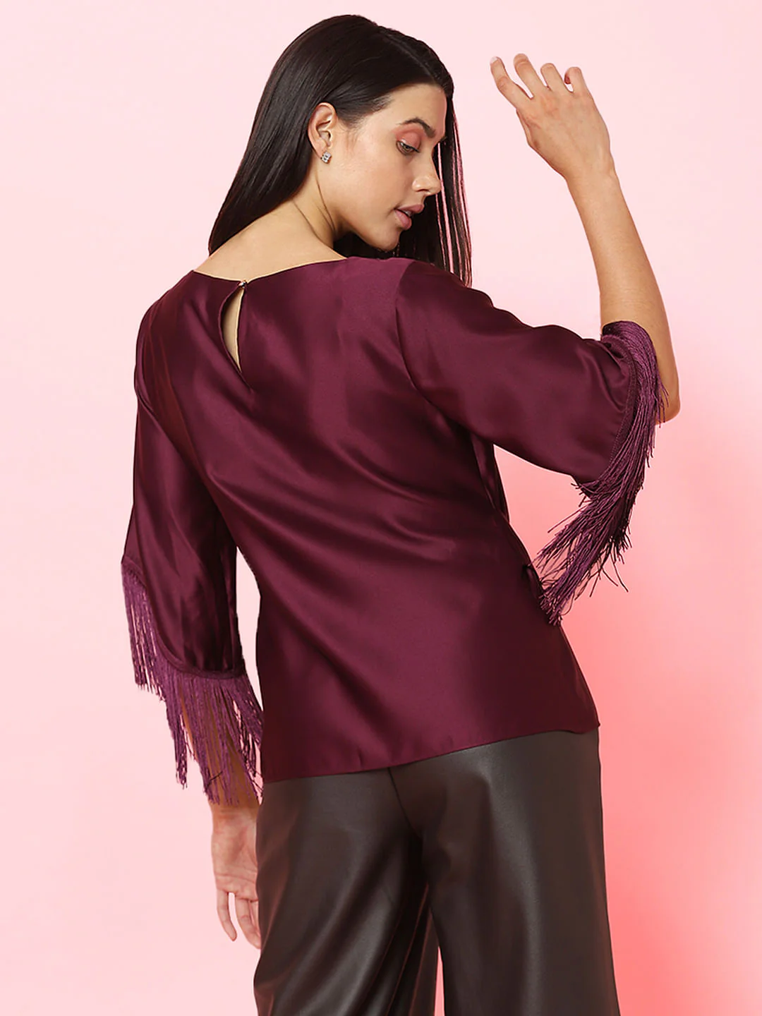 Marquee Dark Purple Fringe Detail Top - Image 4
