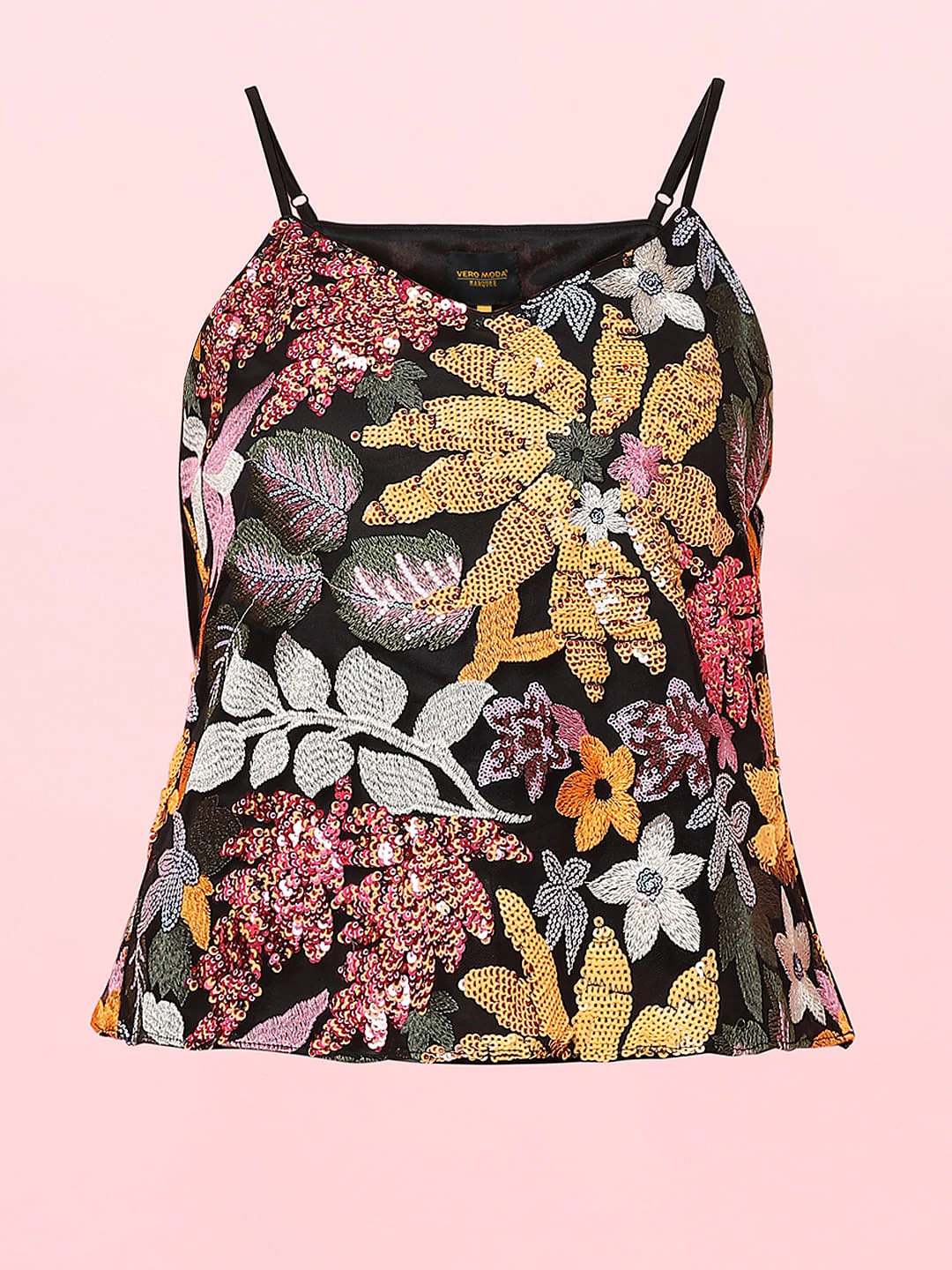 Marquee Black Floral Sequin Detail Top - Image 7
