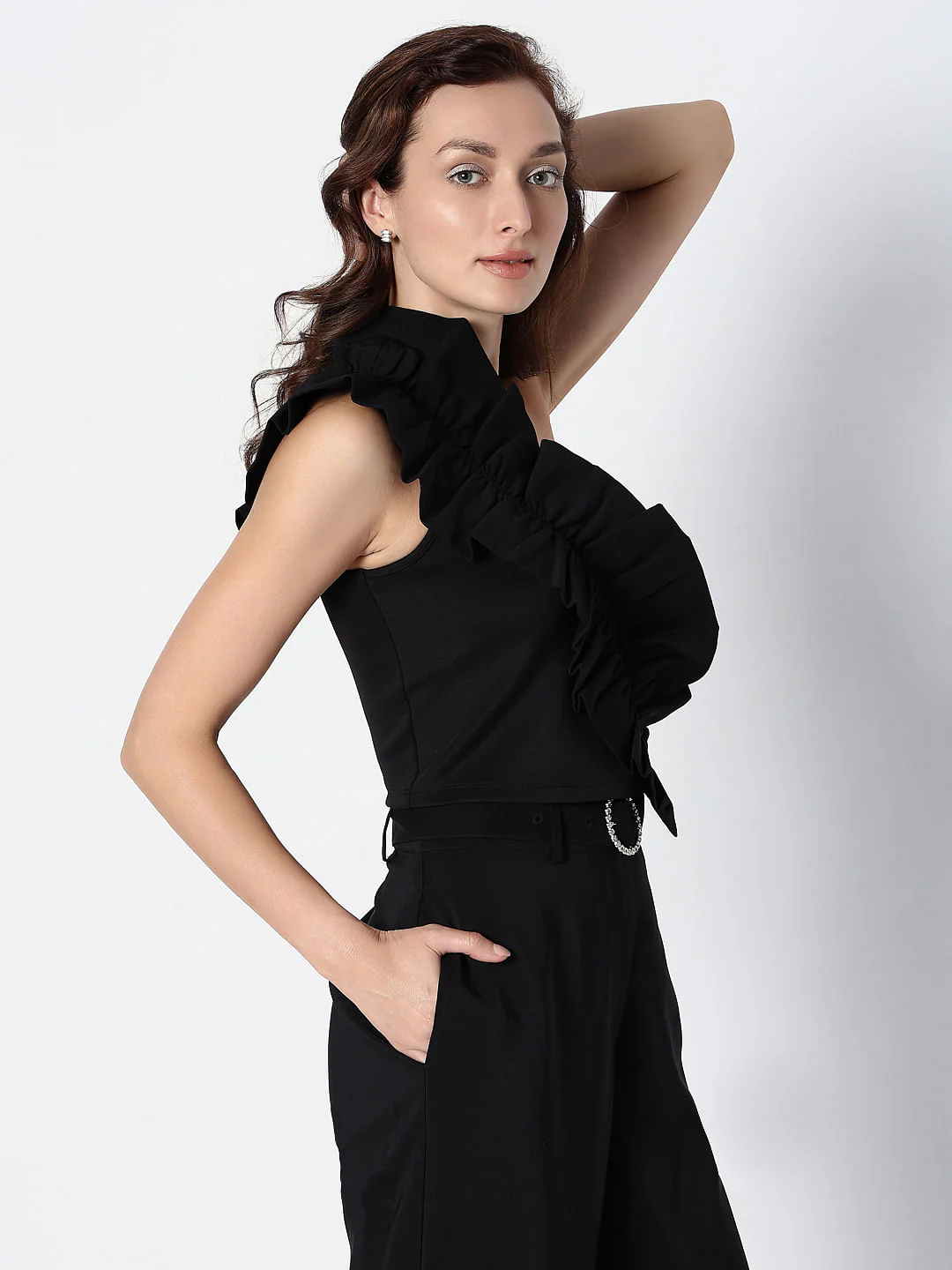 Marquee Black One-Shoulder Crop Top - Image 3