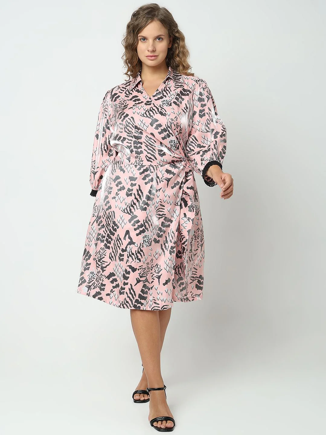 Curve Pink Abstract Print Dress - Image 2