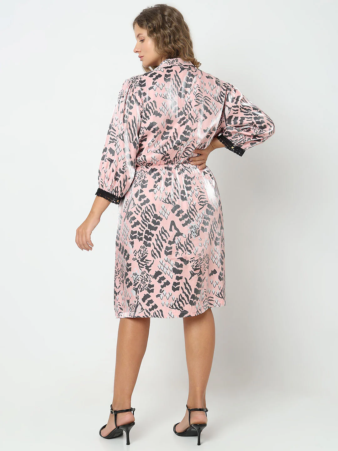 Curve Pink Abstract Print Dress - Image 4