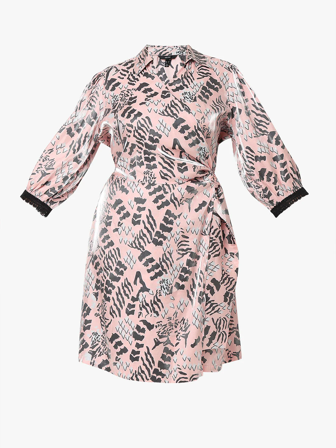 Curve Pink Abstract Print Dress - Image 6