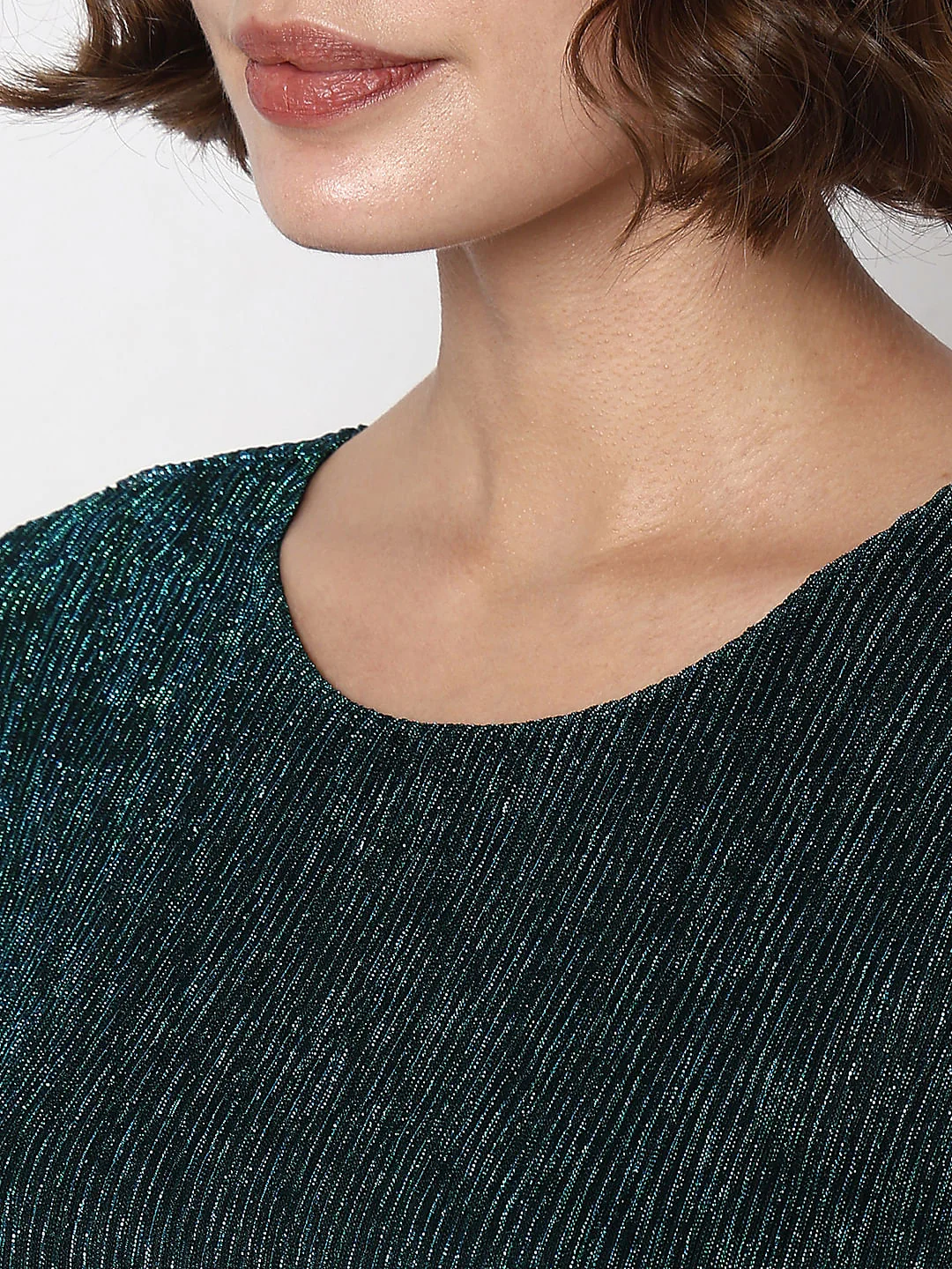 Green Shimmer Sheer Sleeves Dress - Image 8