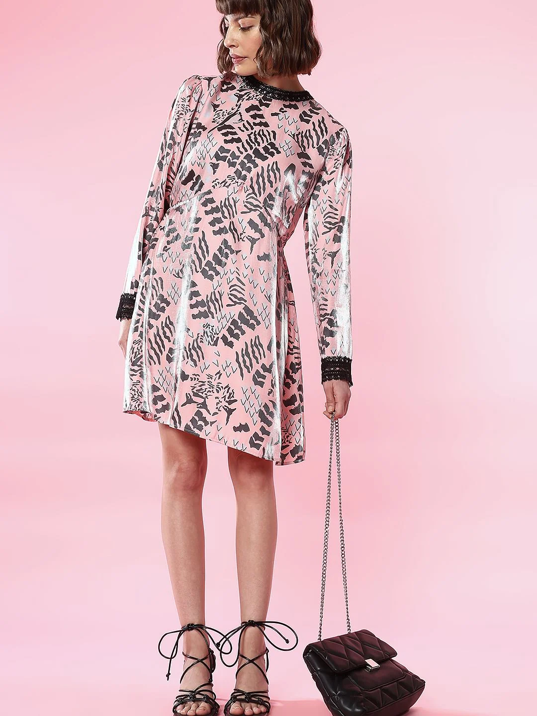 Pink Abstract Print Shift Dress