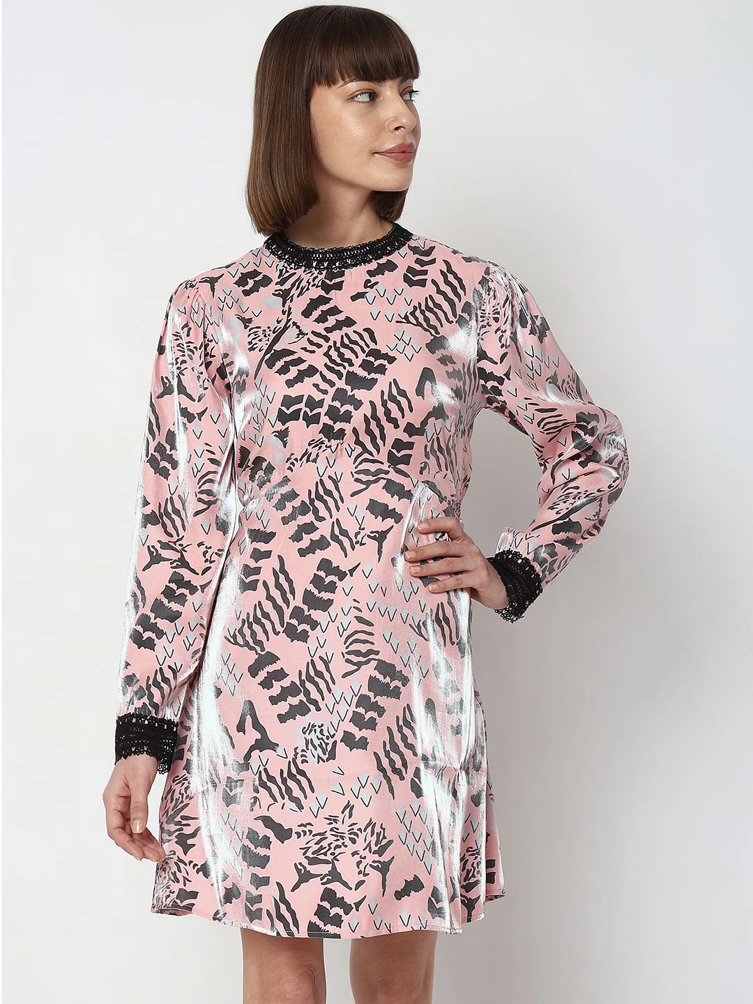 Pink Abstract Print Shift Dress - Image 2